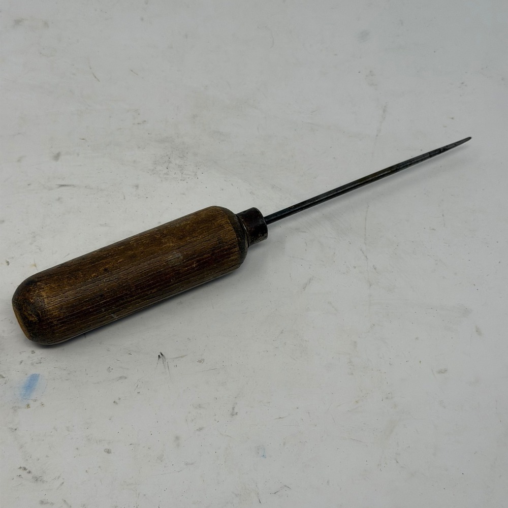 Vintage Wooden Handle Scratch Awl Hand Tool Leather Woodworking Scribe Punch